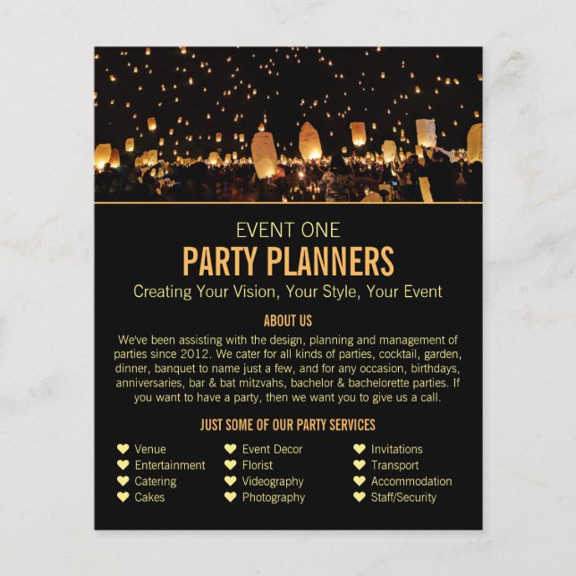 Night Lights, Party Event Planner Advertising Flyer (Front)