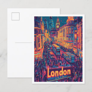 Night London England Vintage Travel Illustration Postcard