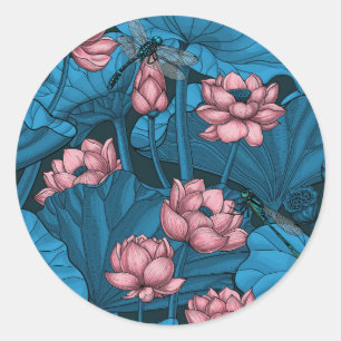 Night lotus garden classic round sticker