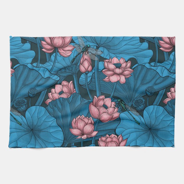 Night lotus garden kitchen towel (Horizontal)