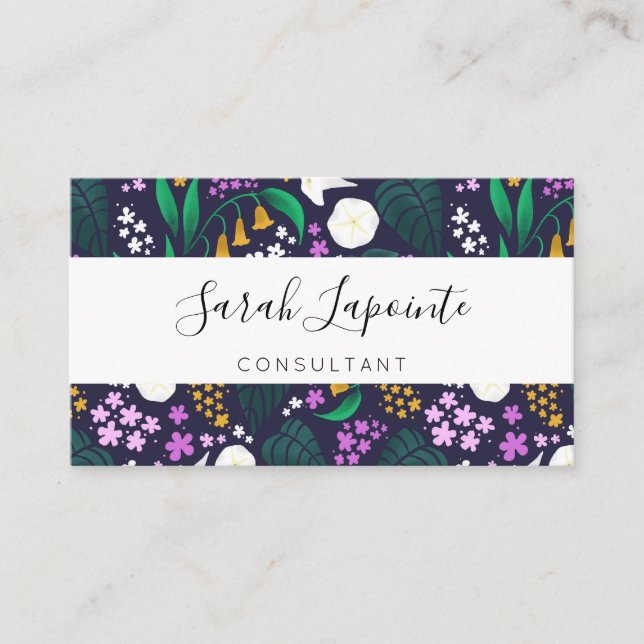 Night Moon Garden Floral Botanical Pattern Business Card (Front)