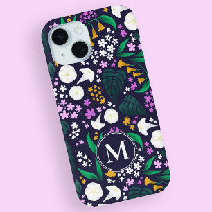 Night Moon Garden Floral Botanical Pattern iPhone 15 Case