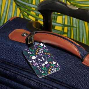 Night Moon Garden Floral Botanical Pattern Luggage Tag