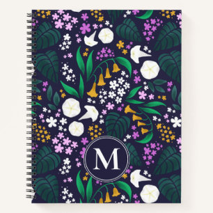 Night Moon Garden Floral Botanical Pattern Notebook