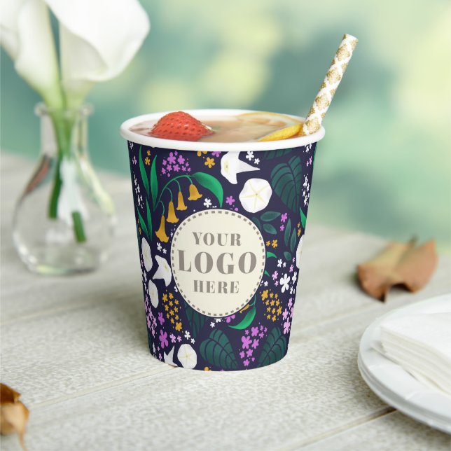 Night Moon Garden Floral Botanical Pattern Paper Cups (Insitu)
