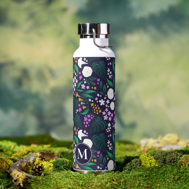Night Moon Garden Floral Botanical Pattern Water Bottle (Outdoor)