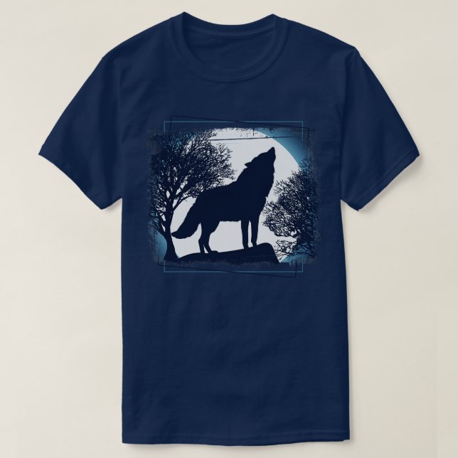 Night Moonlight Howling Alpha Wolf T-Shirt (Design Front)