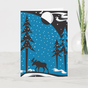 Night Moose Christmas Scene Holiday Card