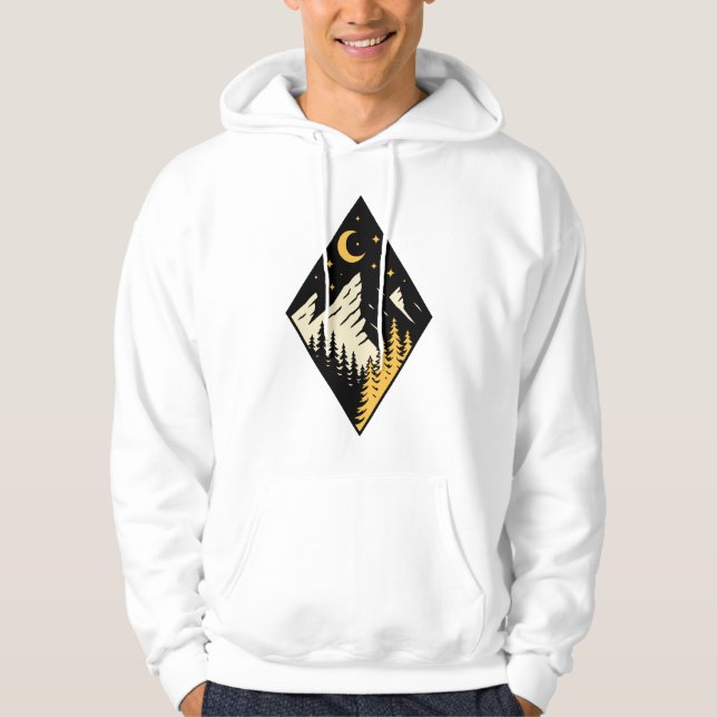 Night Mountain Pine Trees Art Hoodie (Front)
