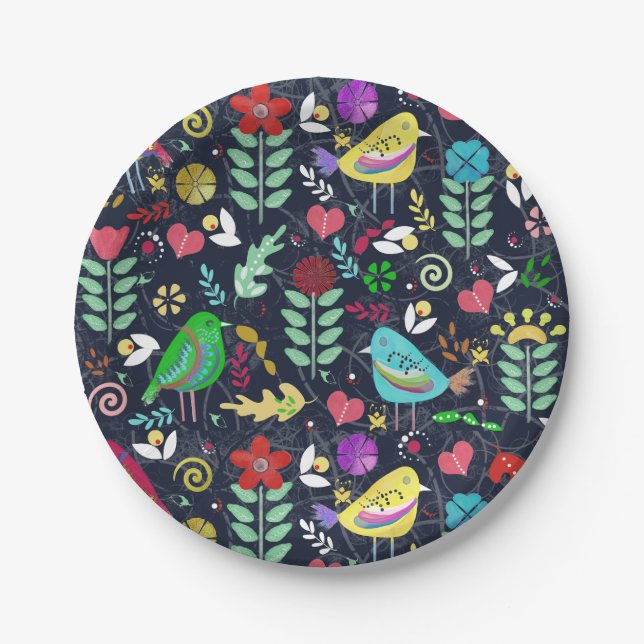 Night of Birds and Flowers Paper Plate (Front)