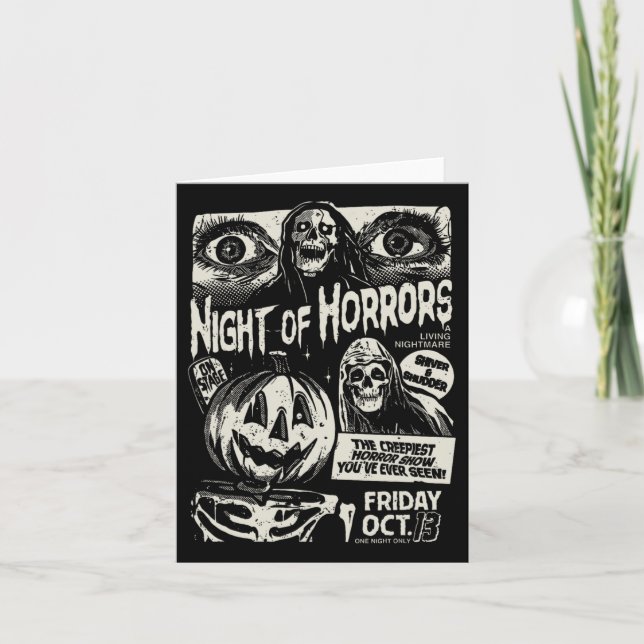 Night Of Horrors Spooky Skeleton Jack O Lantern Ha Card (Front)