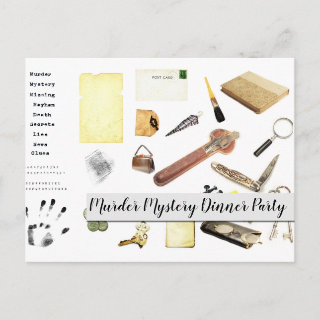 Night of Murder Mystery Who Done It Dinner Party Invitation Postcard (Front)