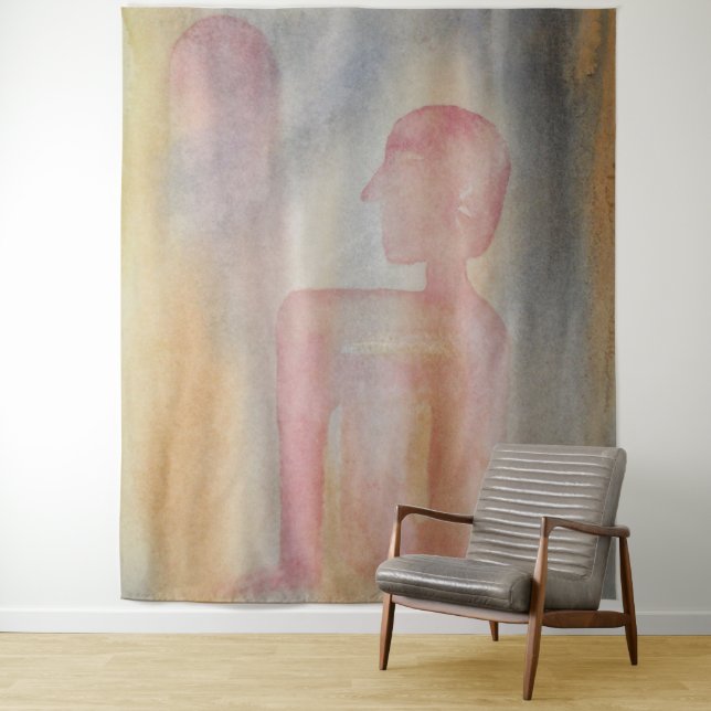Night Of Red Moon Watercolor Print Tapestry (In Situ)