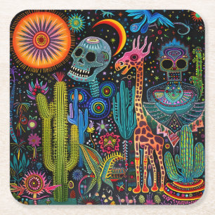 Night of the Dead Square Paper Coaster