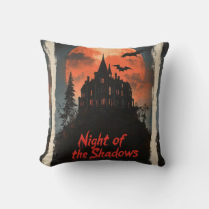 Night of the Shadows - Retro Haunted House Design Throw Pillow