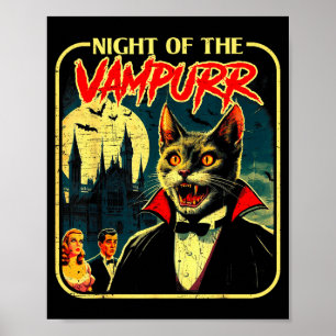 Night Of The Vampurr Funny Cat Halloween  Poster