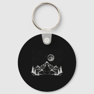 Night Outdoor Nature Trees Mountains Forest Moon H Keychain
