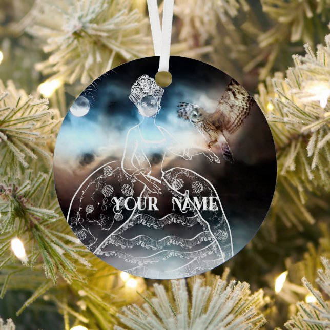 Night Owl and Lady Metal Ornament (Insitu)