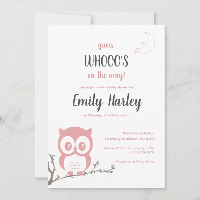 Night Owl Baby Girl Rose Shower Invitation (Devant)