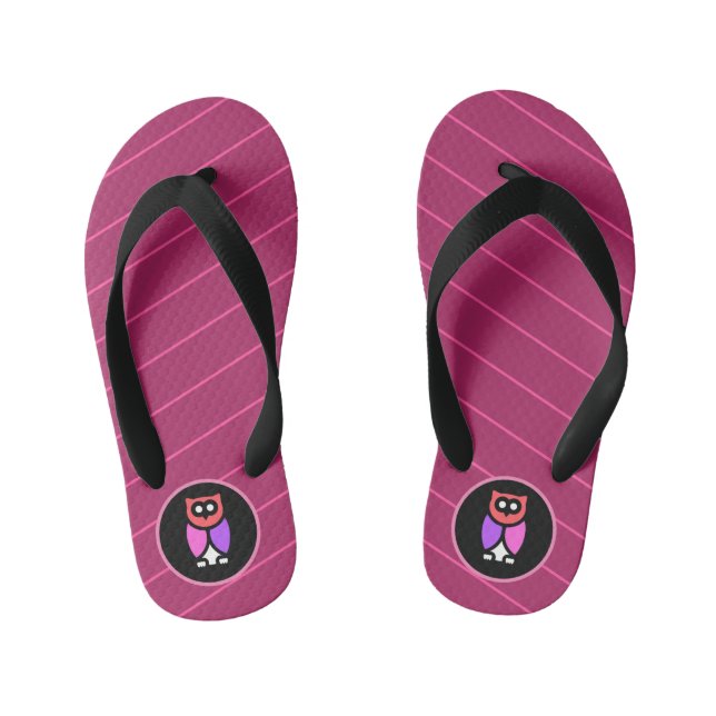 Night Owl, Beautiful Pink & Red, Abstract Pop Art Kid's Flip Flops (Footbed)