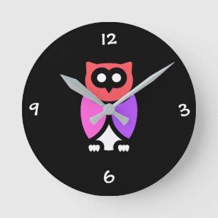 Night Owl, Beautiful Pink & Red, Abstract Pop Art Round Clock