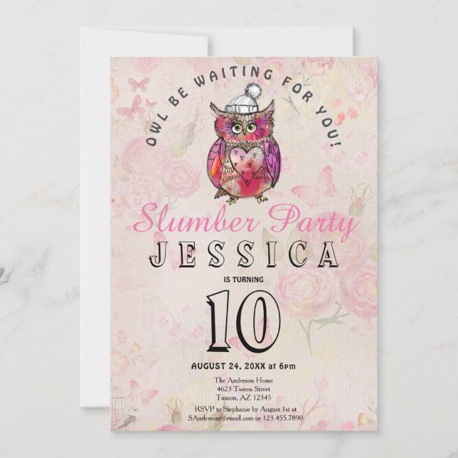 Night Owl Birthday Slumber Party Invitation (Front)