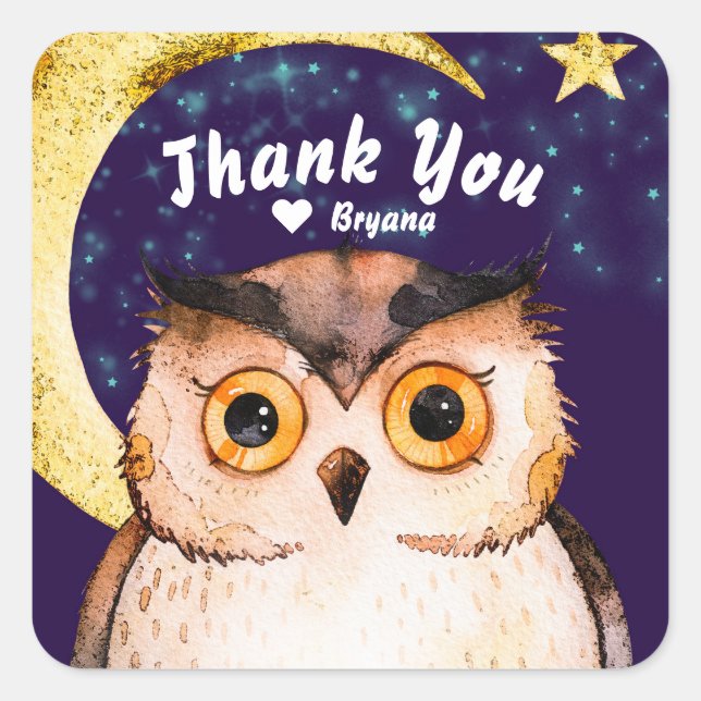 Night Owl Cute Purple Sleepover Slumber Party Square Sticker (Front)