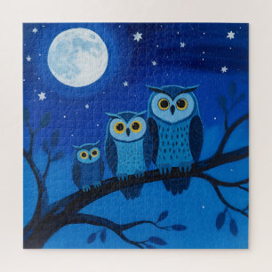 Night Owl Family Moonlit Sky Jigsaw Puzzle