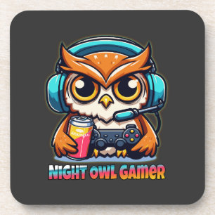 Night Owl Gamer Mascot Fun Gaming Illustration Coaster