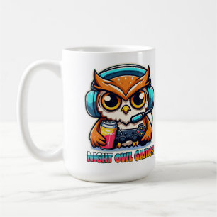 Night Owl Gamer Mascot Fun Gaming Illustration Coffee Mug