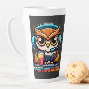 Night Owl Gamer Mascot Fun Gaming Illustration Latte Mug
