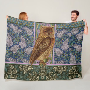 NIGHT OWL,LILACS AND LEAVES Art Nouveau Floral   Fleece Blanket