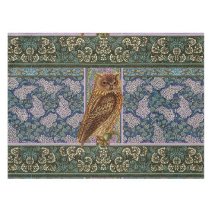 NIGHT OWL, LILACS, LEAVES Art Nouveau Dark Floral Tablecloth