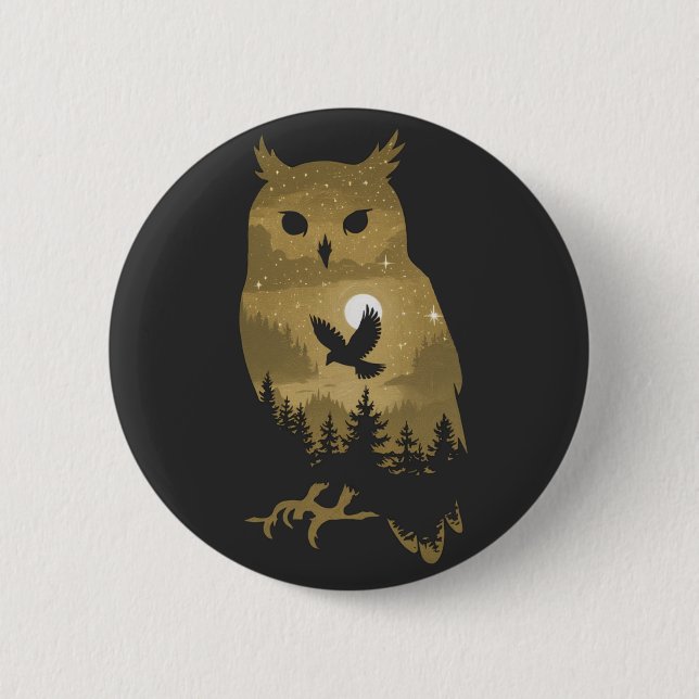 Night Owl Silhouette 2 Inch Round Button (Front)