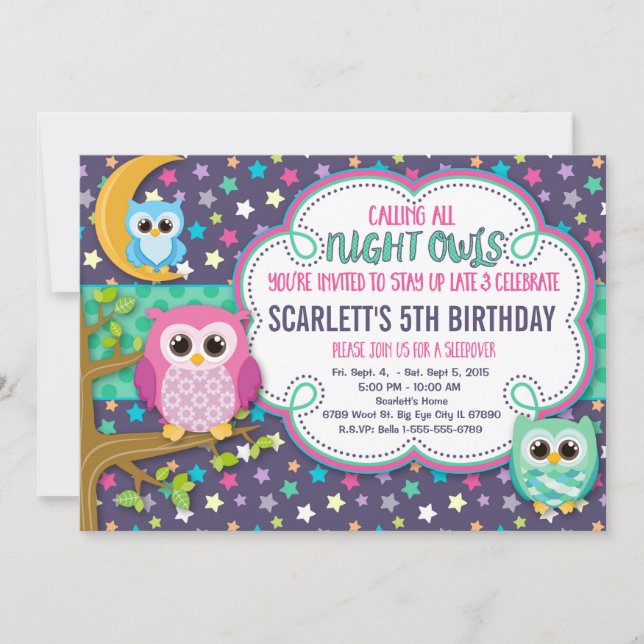 Night Ows Sleepover Anniversaire Fête Invitation (Devant)