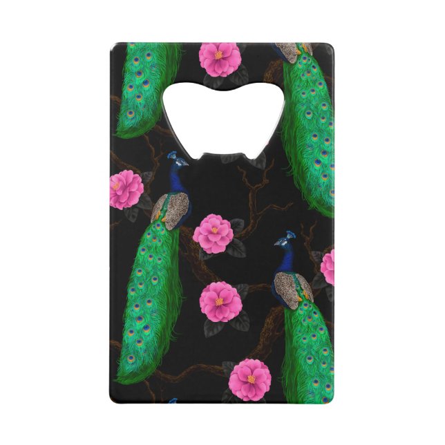 Night peacock garden credit card bottle opener (Front)