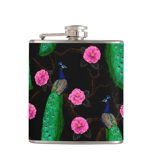 Night peacock garden hip flask (Front)