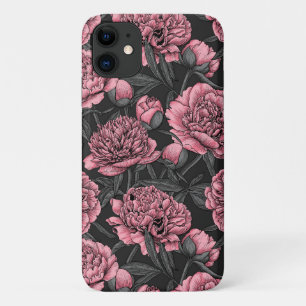 Night peony garden in pink and grey iPhone 11 case