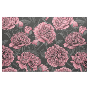 Night peony garden in pink and grey fabric
