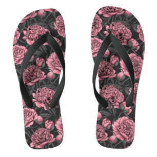 Night peony garden in pink and grey flip flops