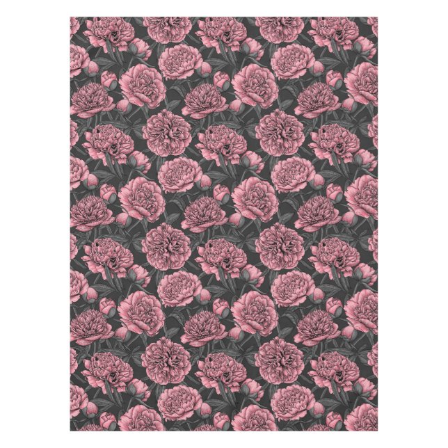 Night peony garden in pink and grey tablecloth (Front)