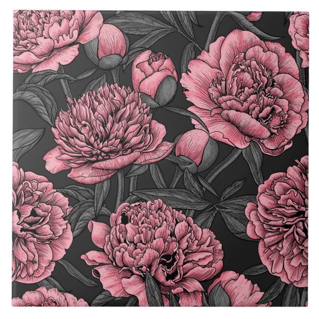 Night peony garden in pink and grey tile (Front)