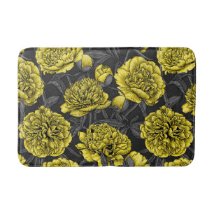 Night peony garden in yellow and grey bath mat
