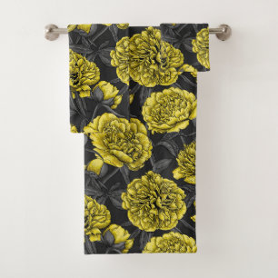 Night peony garden in yellow and grey bath towel set