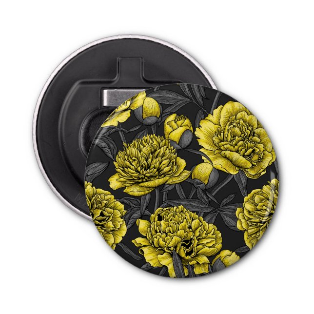 Night peony garden in yellow and grey bottle opener (Front)