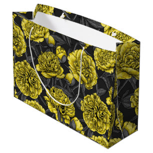Night peony garden in yellow and grey large gift bag