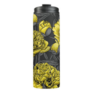 Night peony garden in yellow and grey thermal tumbler