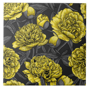 Night peony garden in yellow and grey tile