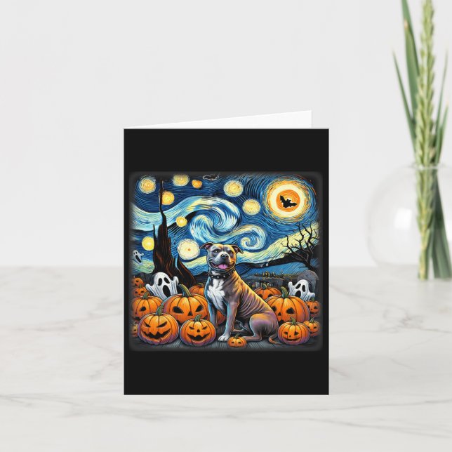 Night Pitbull Halloween  Card (Front)