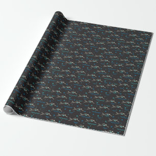 Night Pool Swimmers Silhouette Art Pattern. Wrapping Paper